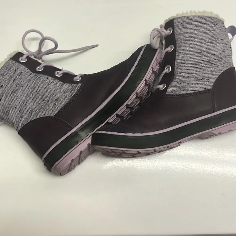 Keen Girl’s Waterproof Rubber Sherpa Lined Heather Purple Lace Up Boots Size 3